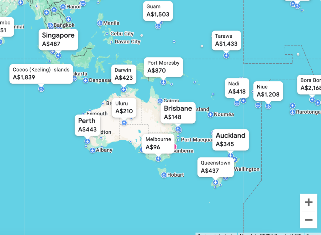 Google Flights Map feature results 